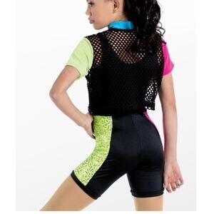 WEISSMAN Showtime Black & Neon Biketard Leo Set 14481 XLC Extra Large Child